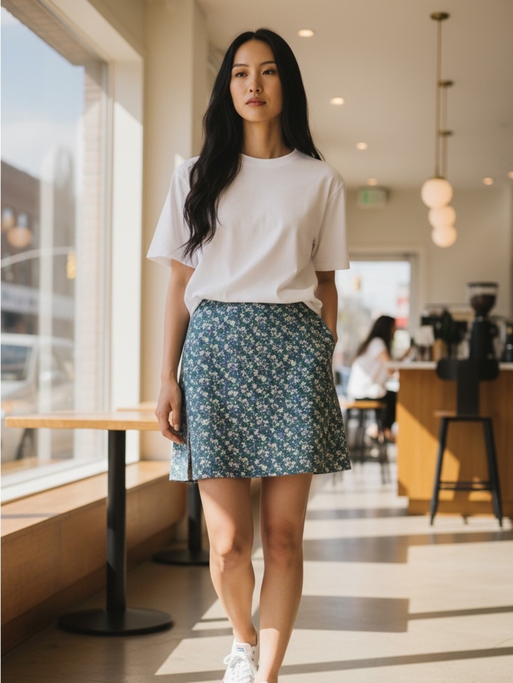 No Boundaries Blue Floral Skirt